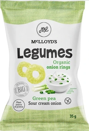 Zelené hráškové lupienky krémové a cibuľové lupienky GLOSS. BIO 35g McLloyds