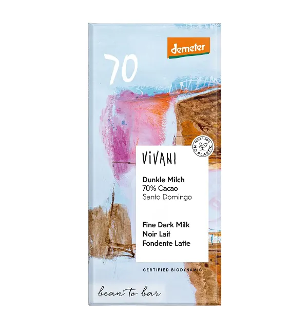 Mliečna čokoláda 70% extra tmavá BIO 90g Vivani