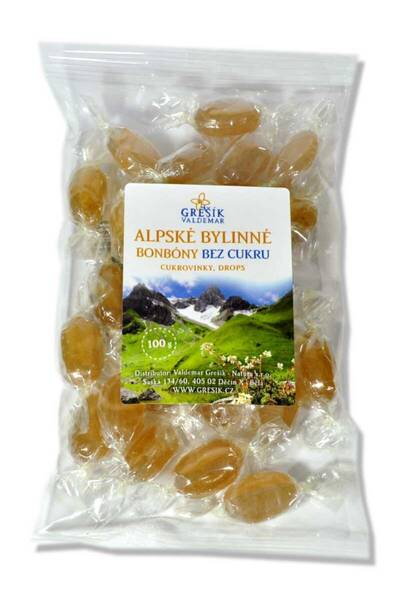 Alpské bylinné bonbóny bez cukru 100g Grešík