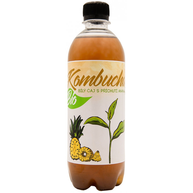 Bio kombucha z bieleho čaju Ananas Stevikom 500ml Stevikom