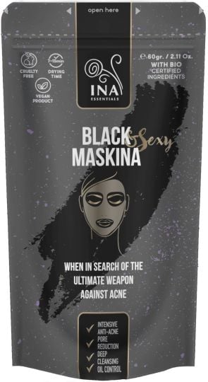 MASKINA Prírodná ílová maska s aktívnym uhlím na akné 60g INA ESSENTIALS