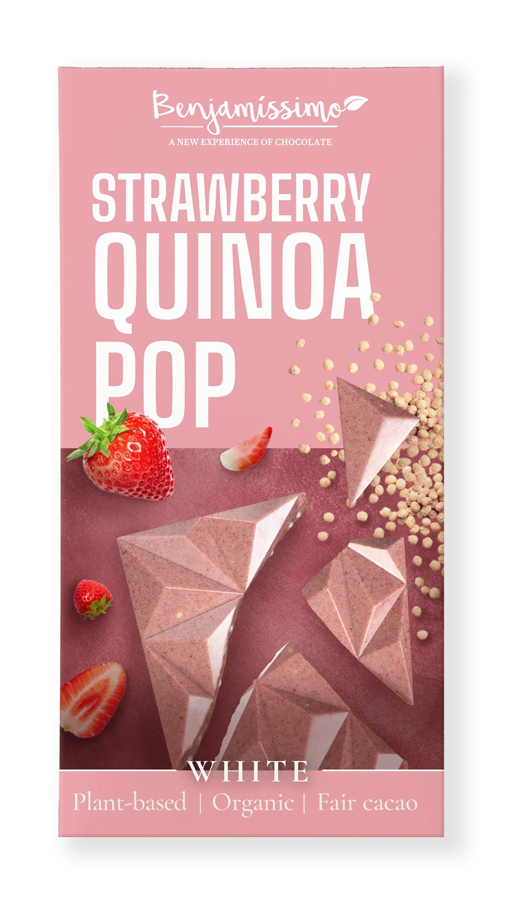 Kakaová tabuľka jahoda - quinoa bezlepková Bio 60 g – Benjamissimo