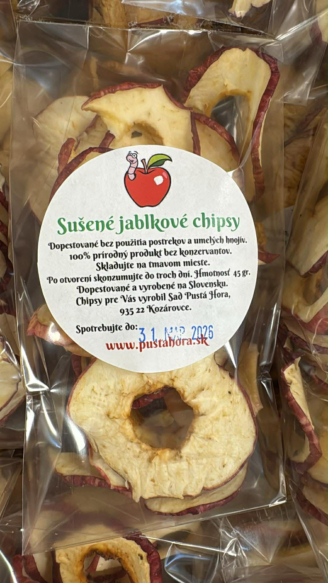 Sušené Jablkové Chipsy 45g Pustá Hora