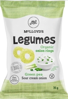 Zelené hráškové lupienky krémové a cibuľové lupienky GLOSS. BIO 35g McLloyds