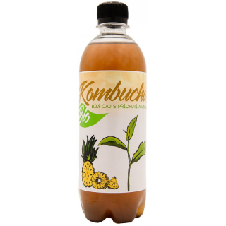 Bio kombucha z bieleho čaju Ananas Stevikom 500ml Stevikom