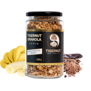 Granola z lupienkov lúpaného tigrieho orecha z Valencie s karobovou čokoládou a banánom 250g Tigernut