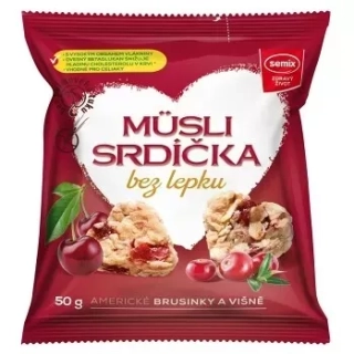 Müsli srdiečka chrumkavé s brusnicami a višňami bezlepkové 50g SEMIX