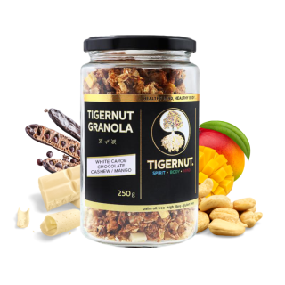 Granola s bielou karobovou čokoládou, kešu a mangom 250g Tigernut